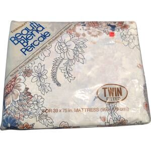 TASTEMAKER Vintage 1970s Floral Percale Victorian Bouquet Twin Fitted Sheet NEW